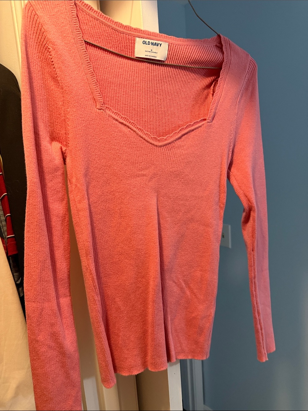 Old Navy Coral-Pink Ribbed Long Sleeve V-Neck Top